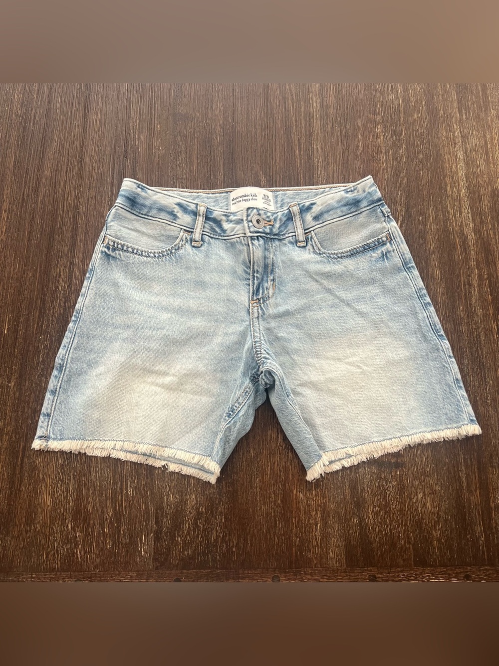 abercrombie kids Light Blue Frayed Hem Denim Shorts